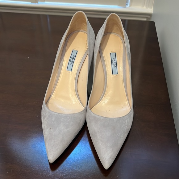 Light Gray Suade Prada Pumps - Picture 3 of 15